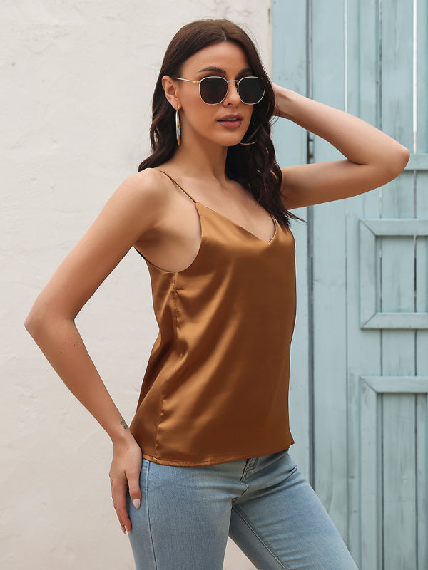 Satin imitation silk V-neck small spaghetti strap vest kakaclo