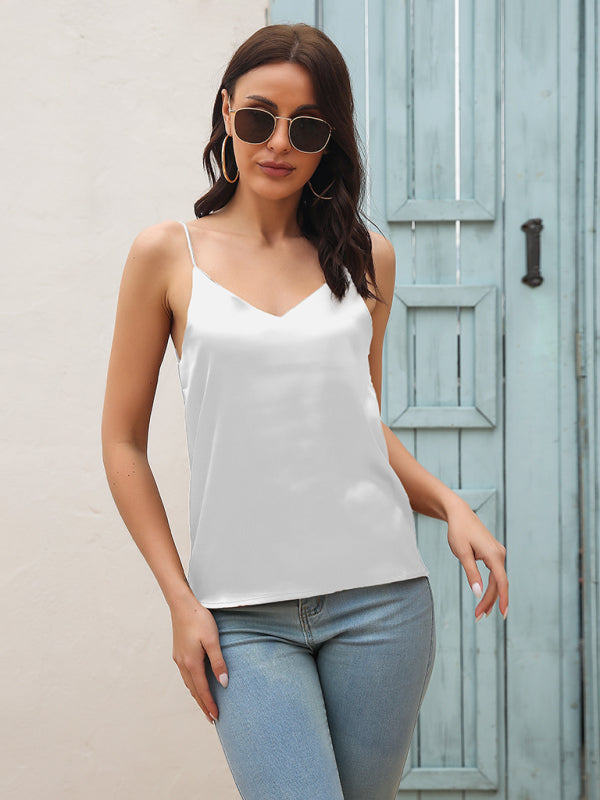 Satin imitation silk V-neck small spaghetti strap vest kakaclo
