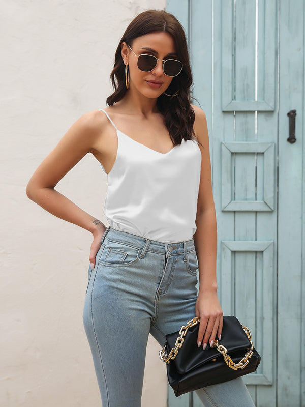 Satin imitation silk V-neck small spaghetti strap vest kakaclo