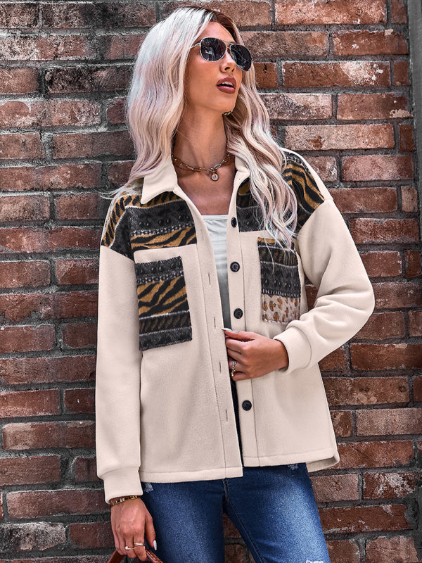 Women's fashion patchwork contrast loose coat kakaclo