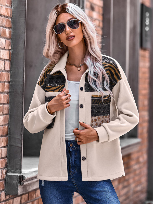 Women's fashion patchwork contrast loose coat kakaclo