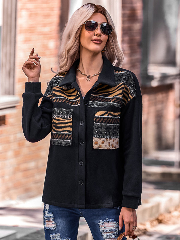 Women's fashion patchwork contrast loose coat kakaclo