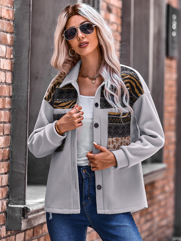 Women's fashion patchwork contrast loose coat kakaclo