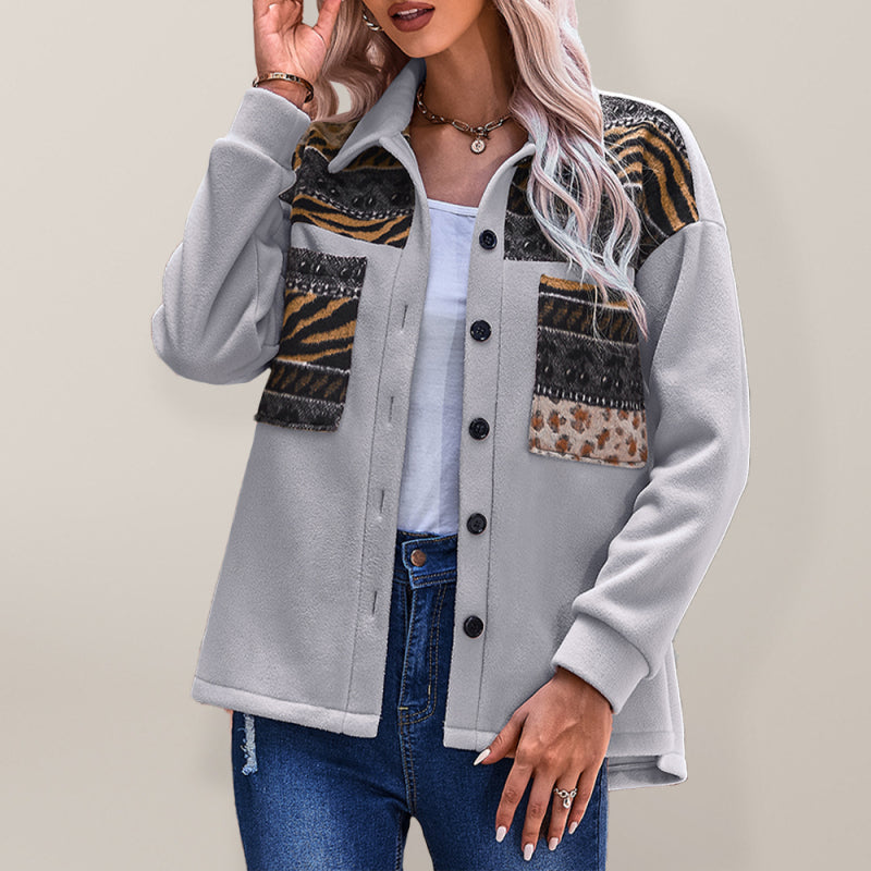 Women's fashion patchwork contrast loose coat kakaclo