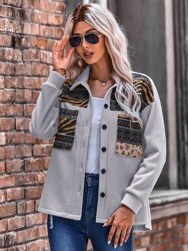 Women's fashion patchwork contrast loose coat kakaclo