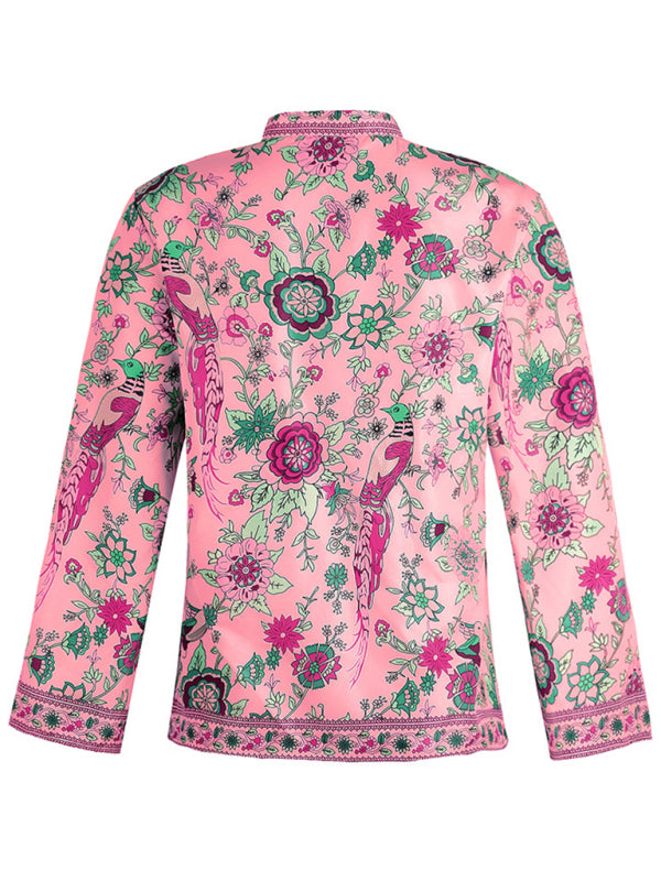 Printed Loose Shirt Button Long Sleeve Shirt BLUE ZONE PLANET