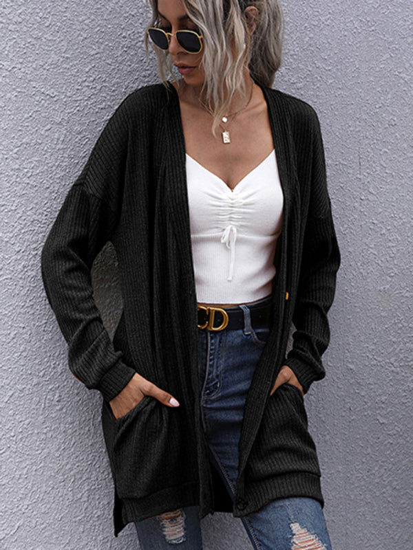 Blue Zone Planet | long sleeve outerwear knitted v-neck cardigan sweater coat BLUE ZONE PLANET