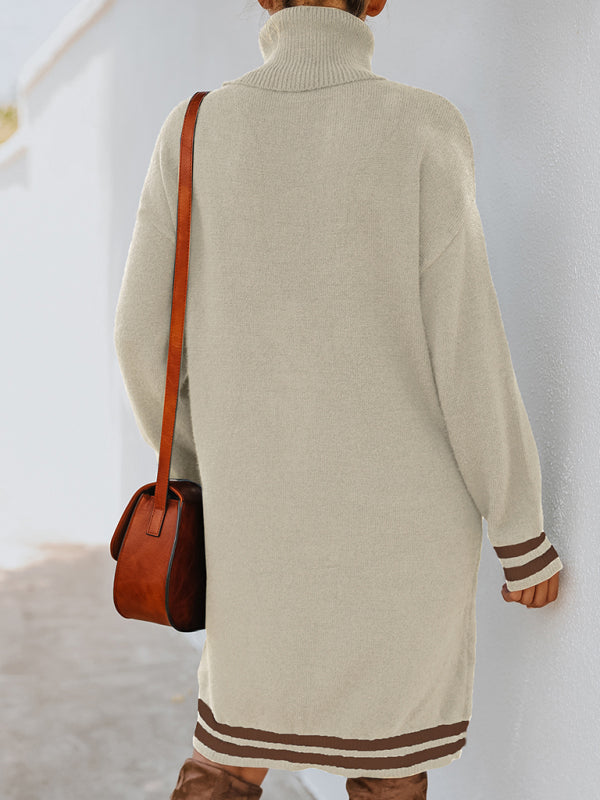 Blue Zone Planet | high neck long sleeve skirt knitted dress BLUE ZONE PLANET