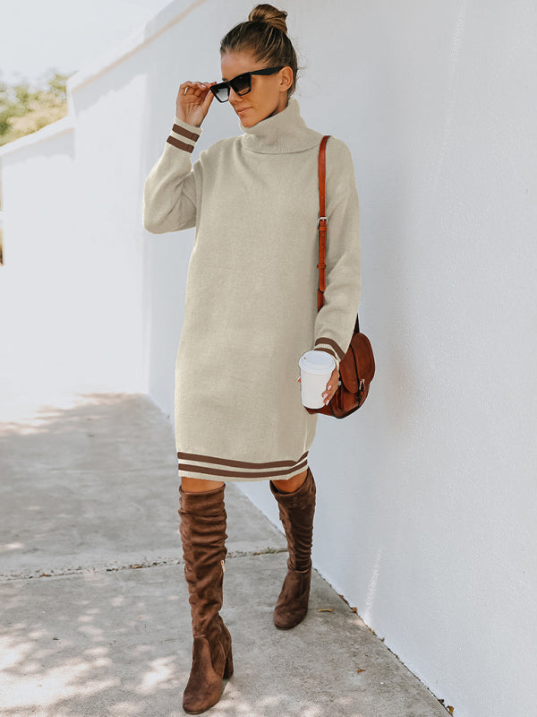 Blue Zone Planet | high neck long sleeve skirt knitted dress BLUE ZONE PLANET