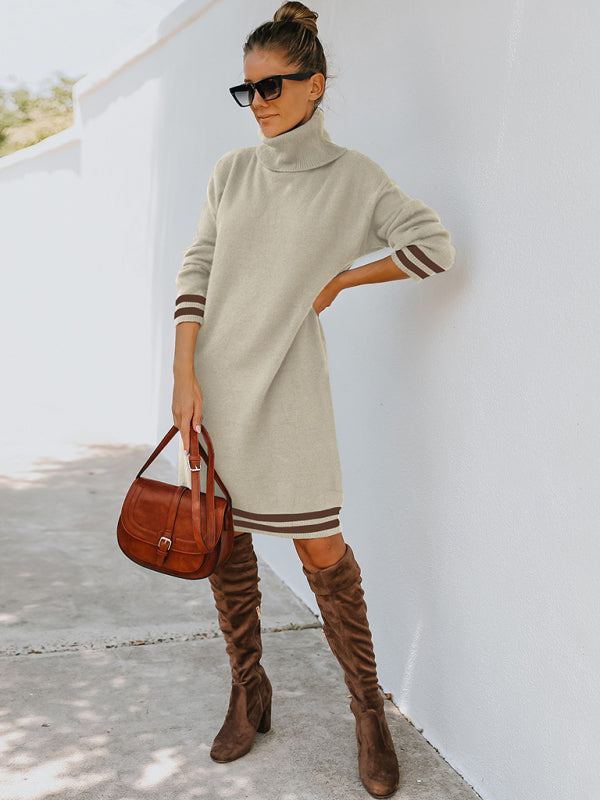 Blue Zone Planet | high neck long sleeve skirt knitted dress BLUE ZONE PLANET