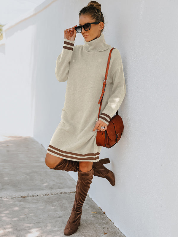 Blue Zone Planet | high neck long sleeve skirt knitted dress BLUE ZONE PLANET