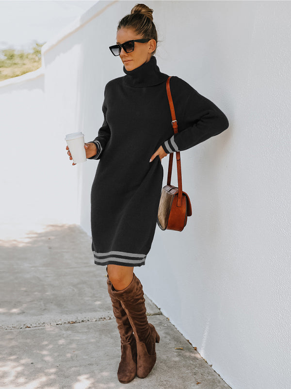 Blue Zone Planet | high neck long sleeve skirt knitted dress BLUE ZONE PLANET