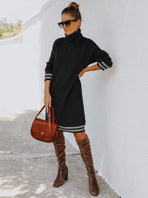 Blue Zone Planet | high neck long sleeve skirt knitted dress BLUE ZONE PLANET