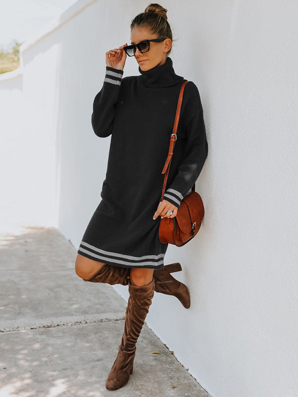 Blue Zone Planet | high neck long sleeve skirt knitted dress BLUE ZONE PLANET