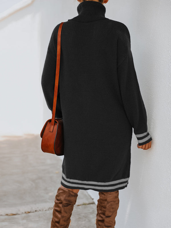 Blue Zone Planet | high neck long sleeve skirt knitted dress BLUE ZONE PLANET
