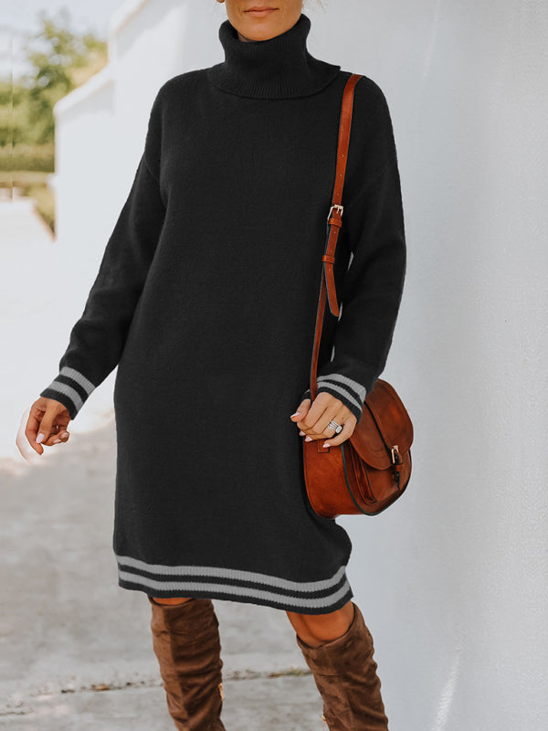 Blue Zone Planet | high neck long sleeve skirt knitted dress BLUE ZONE PLANET