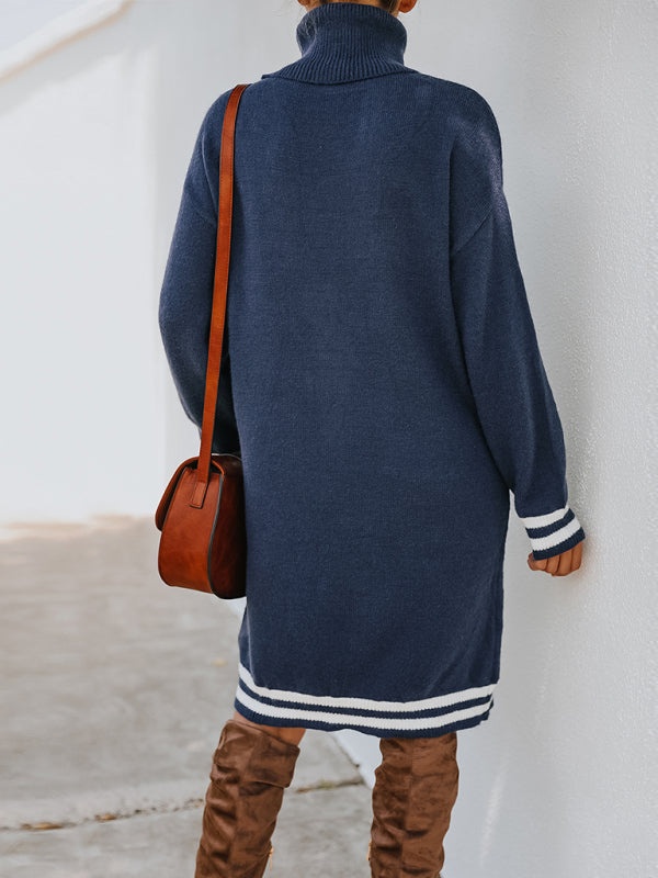 Blue Zone Planet | high neck long sleeve skirt knitted dress BLUE ZONE PLANET