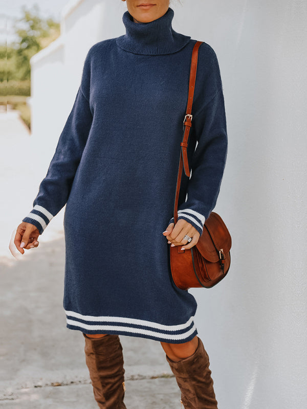 Blue Zone Planet | high neck long sleeve skirt knitted dress BLUE ZONE PLANET