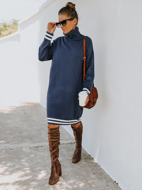 Blue Zone Planet | high neck long sleeve skirt knitted dress BLUE ZONE PLANET
