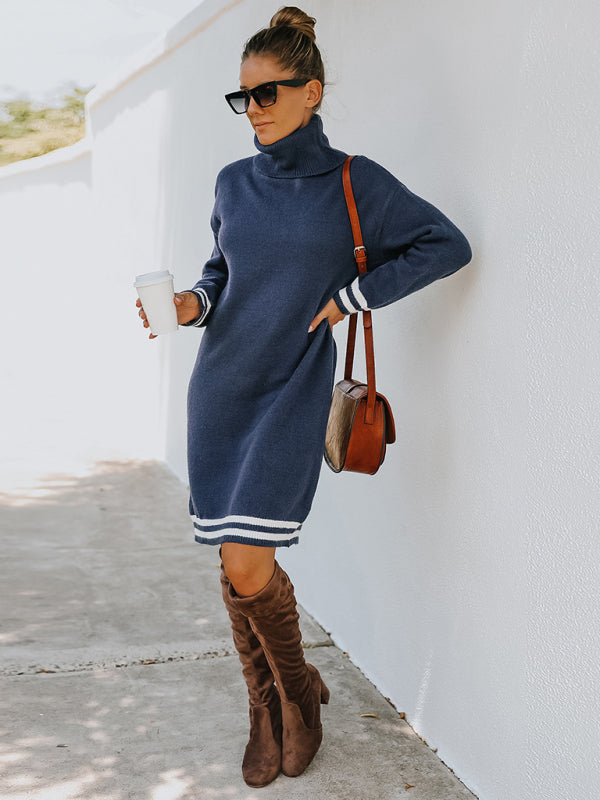 Blue Zone Planet | high neck long sleeve skirt knitted dress BLUE ZONE PLANET