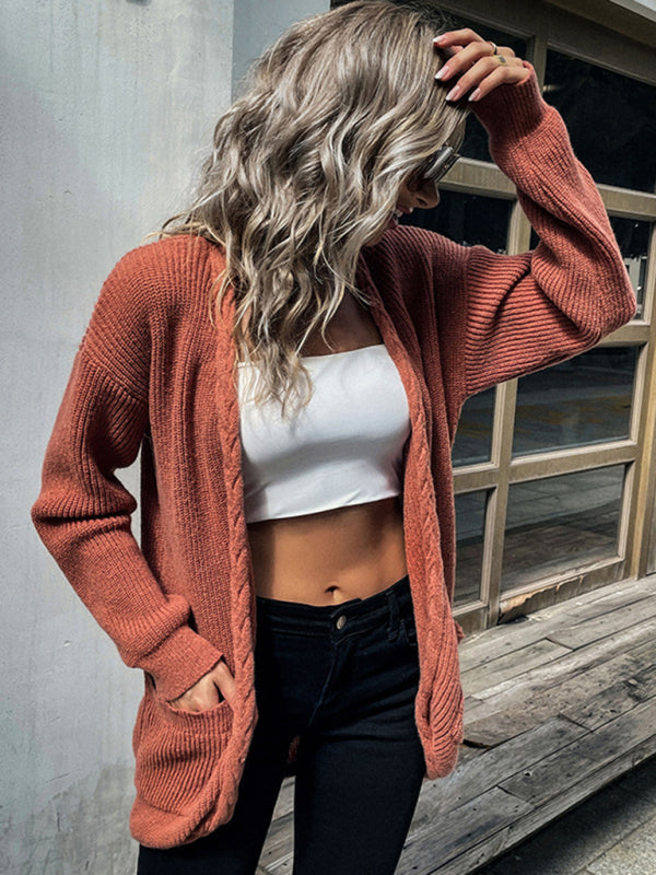 loose long sleeve twist solid color sweater cardigan kakaclo