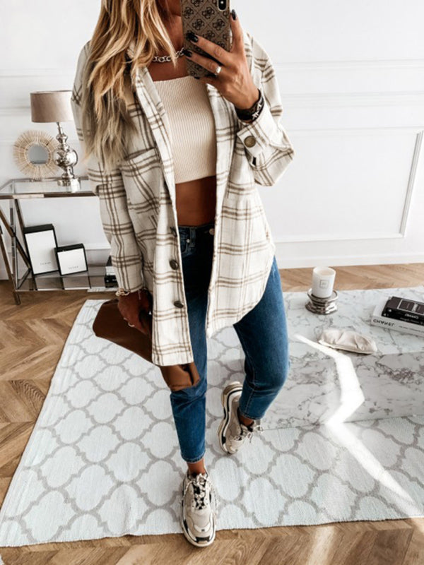 Women's Plaid Casual Brushed Wool Cardigan Jacket kakaclo