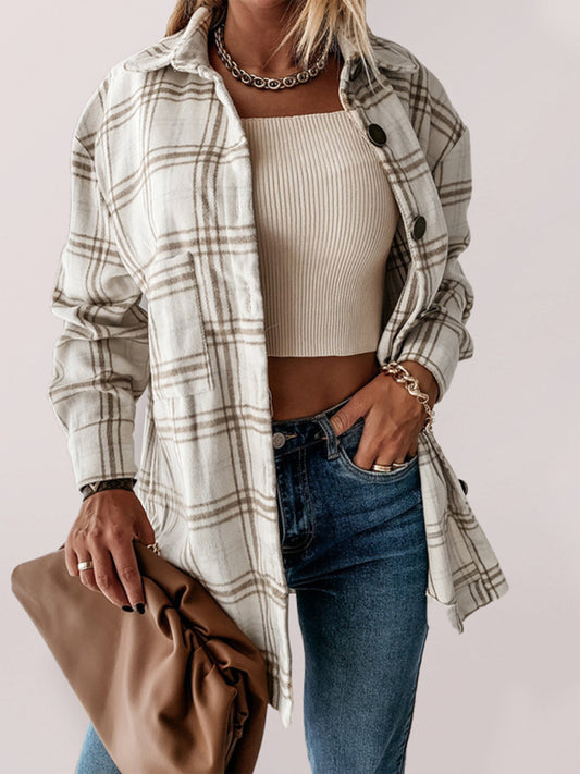 Women's Plaid Casual Brushed Wool Cardigan Jacket kakaclo
