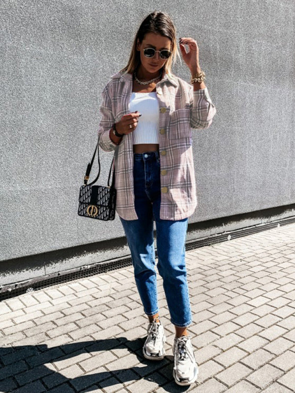 Women's Plaid Casual Brushed Wool Cardigan Jacket kakaclo