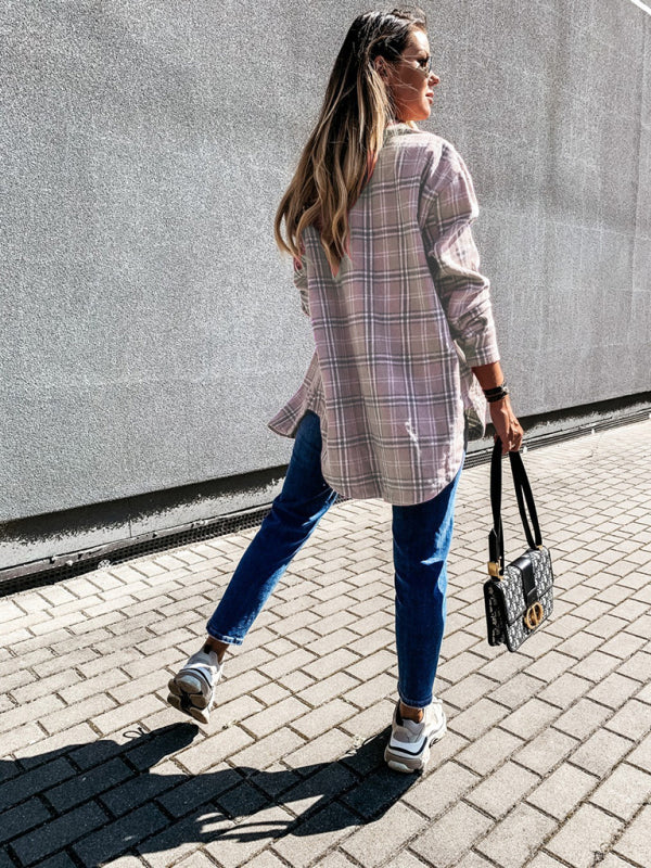 Women's Plaid Casual Brushed Wool Cardigan Jacket kakaclo