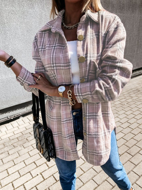 Women's Plaid Casual Brushed Wool Cardigan Jacket kakaclo