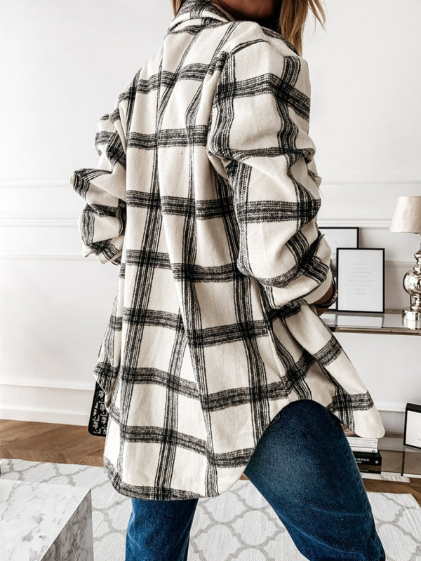 Women's Plaid Casual Brushed Wool Cardigan Jacket kakaclo