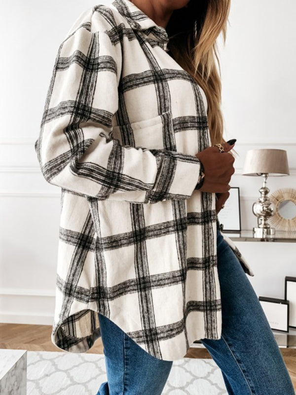 Women's Plaid Casual Brushed Wool Cardigan Jacket kakaclo