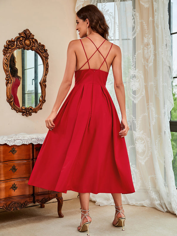 White Spaghetti Strap Sexy Swing Midi Prom Dress BLUE ZONE PLANET