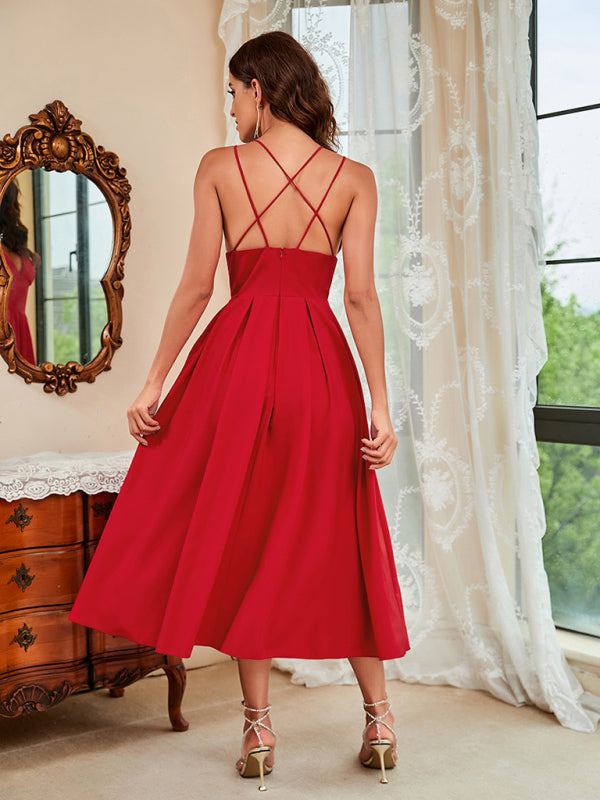 White Spaghetti Strap Sexy Swing Midi Prom Dress BLUE ZONE PLANET