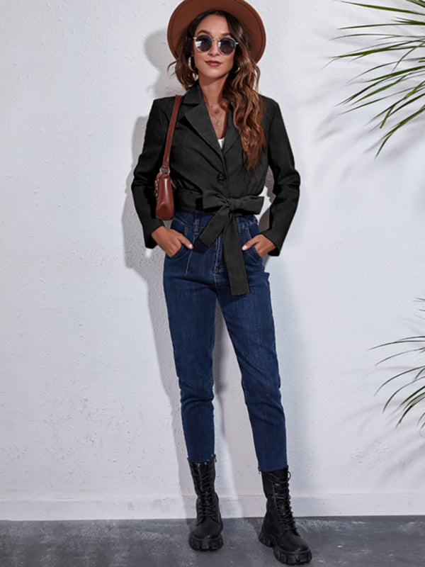 suit collar corduroy jacket autumn winter long sleeve short coat kakaclo