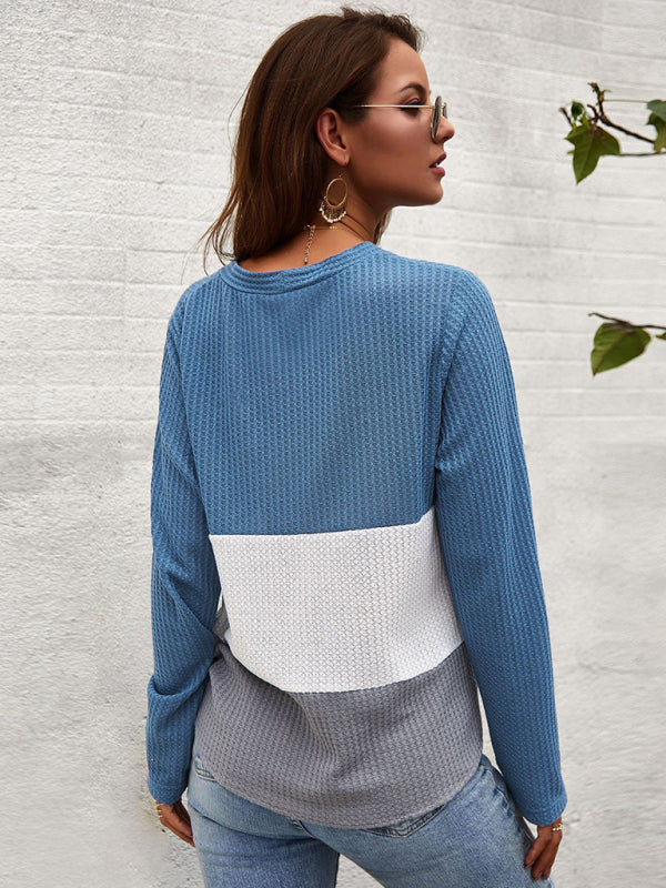 Blue Zone Planet | Long Sleeve Knit V-Neck Panel Top BLUE ZONE PLANET