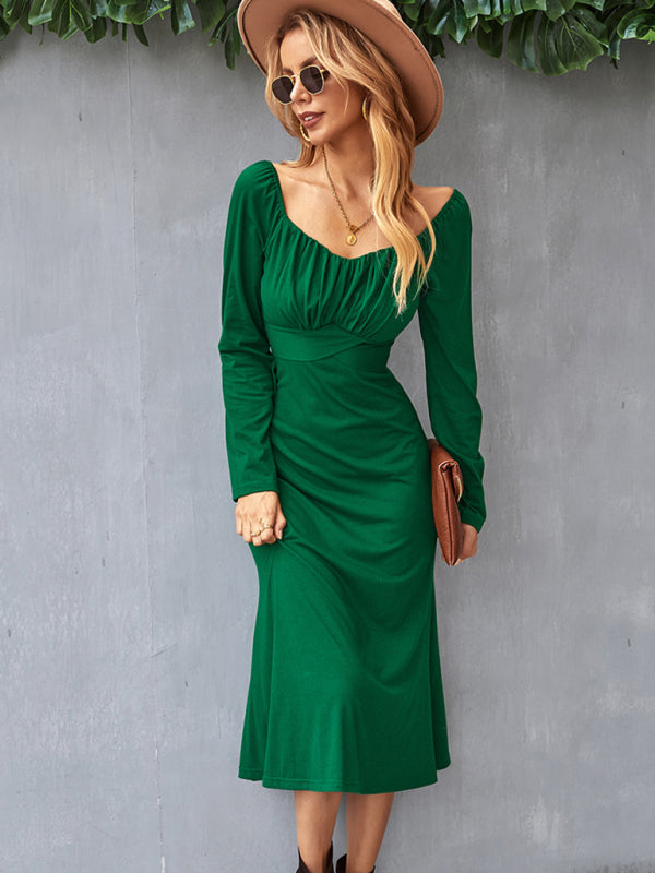 Solid Knit Raglan Sleeve Dress kakaclo