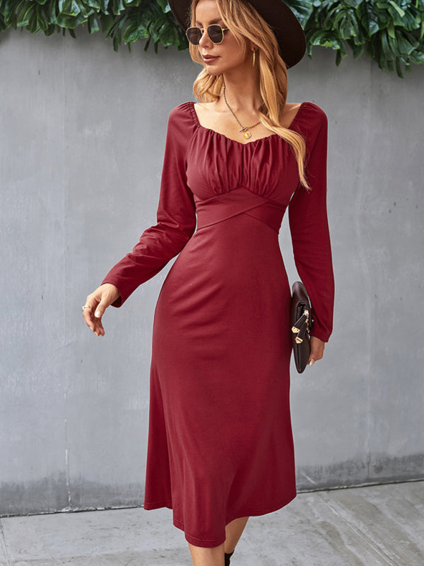 Solid Knit Raglan Sleeve Dress kakaclo
