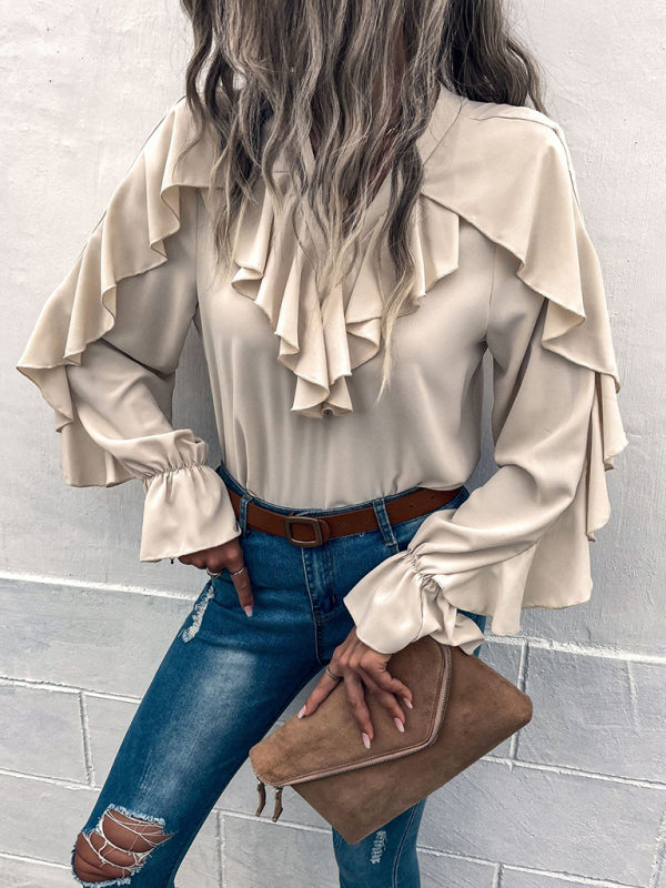 Blue Zone Planet | Solid V-Neck Ruffle Panel Top BLUE ZONE PLANET