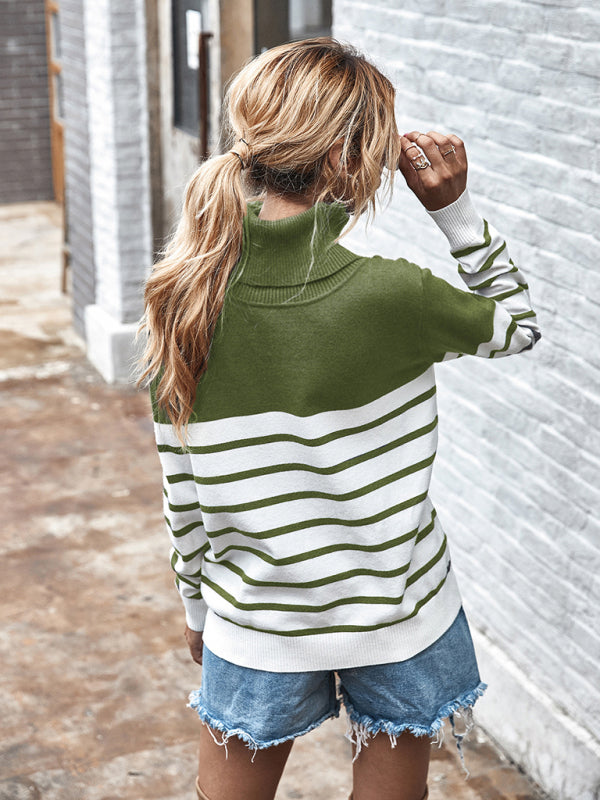Blue Zone Planet | Long Sleeve Turtleneck Striped Sweater BLUE ZONE PLANET