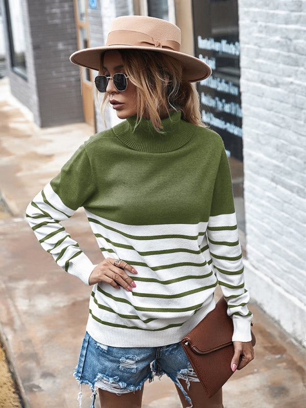 Blue Zone Planet | Long Sleeve Turtleneck Striped Sweater BLUE ZONE PLANET