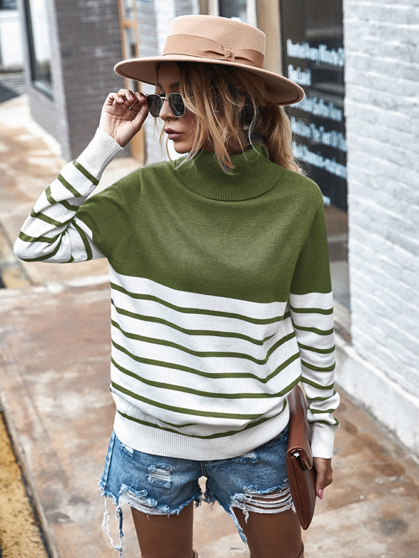 Blue Zone Planet | Long Sleeve Turtleneck Striped Sweater BLUE ZONE PLANET