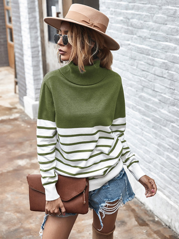 Blue Zone Planet | Long Sleeve Turtleneck Striped Sweater BLUE ZONE PLANET