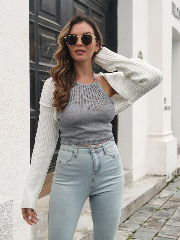 Blue Zone Planet | loose short knitted cardigan sweater BLUE ZONE PLANET