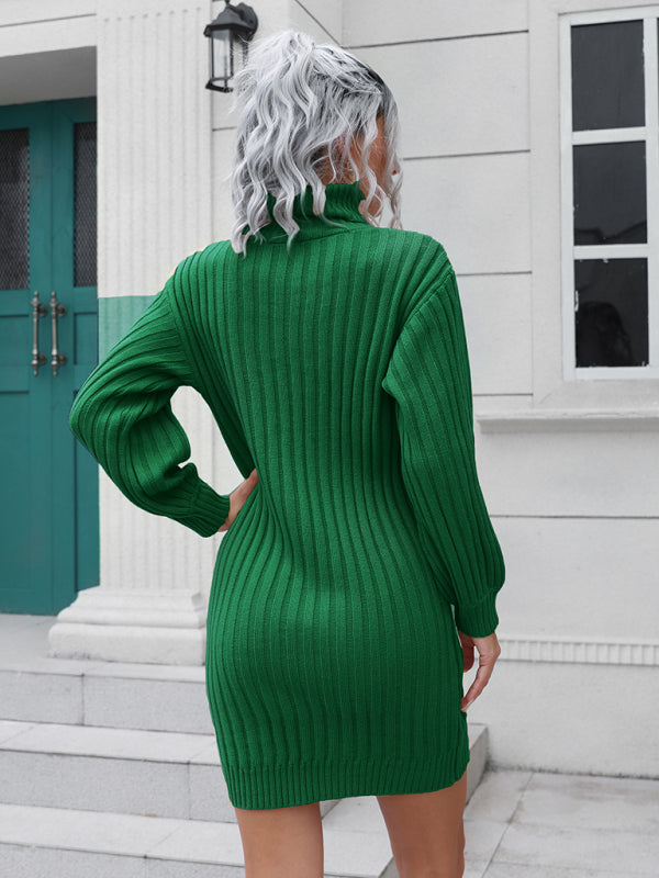 pit stripe high collar wool dress kakaclo
