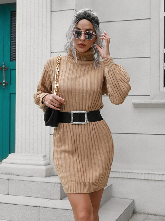 pit stripe high collar wool dress kakaclo