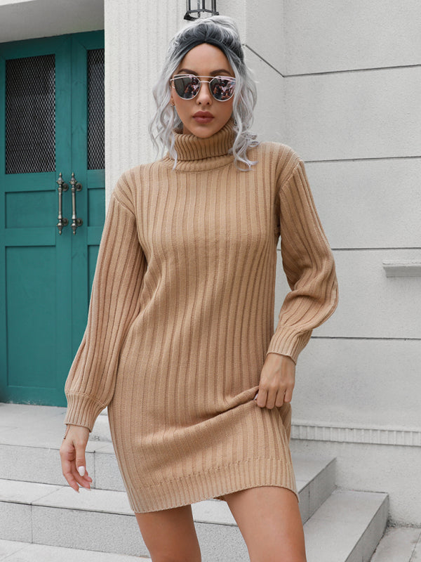 pit stripe high collar wool dress kakaclo