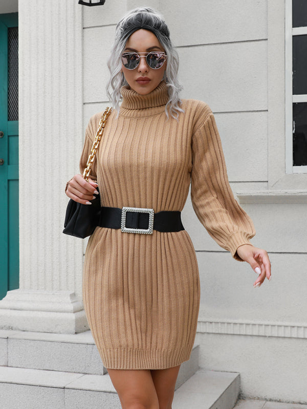 pit stripe high collar wool dress kakaclo