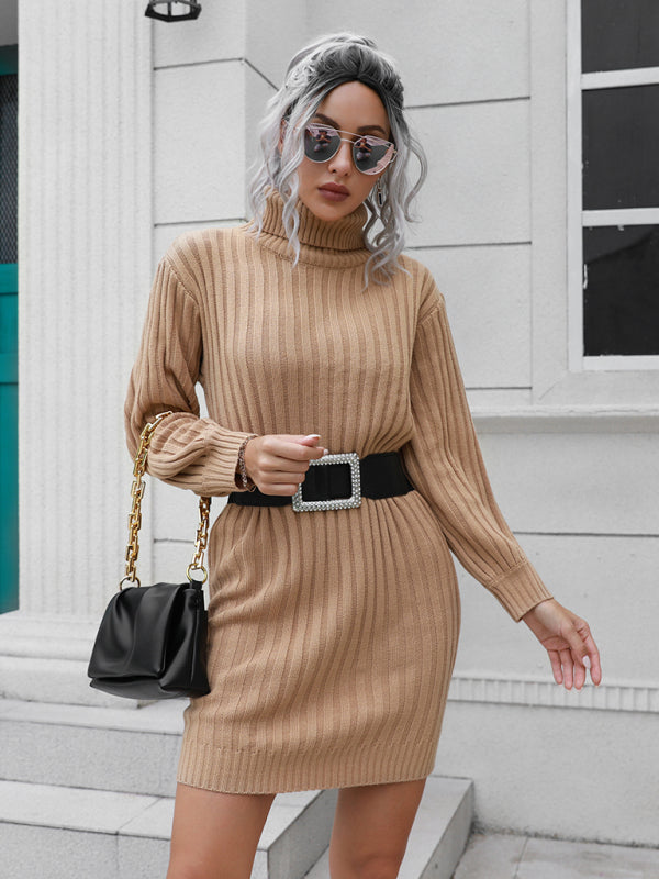 pit stripe high collar wool dress kakaclo