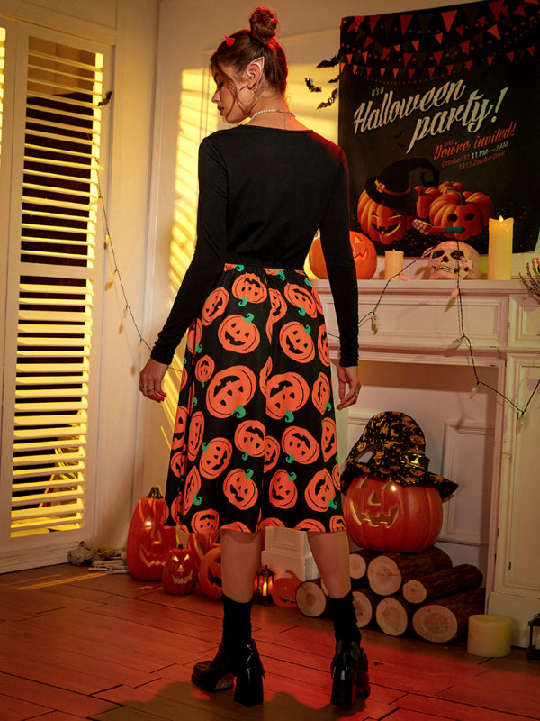 Blue Zone Planet | Women's Halloween print swing dress kakaclo
